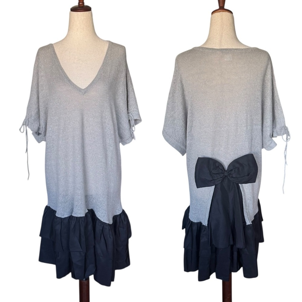 Manoush Gray Kniw and Black Bow Sweater Mini Dress sz S M L